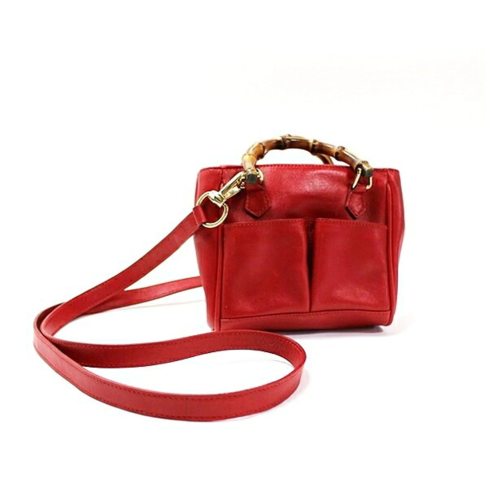 Gucci Bamboo Shoulder Bag, Leather, Red, GUCCI, Women's, Bamboo, Compact
